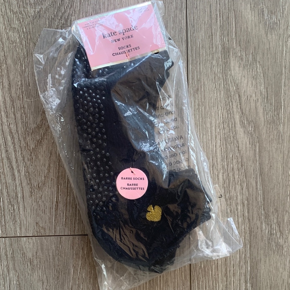 2 Pair of Kate Spade Black Barre Socks with Gold Heart